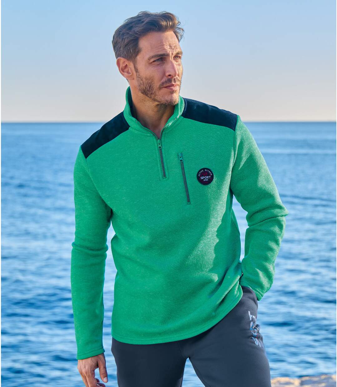 Men's Mottled Green Fleece Jumper-1