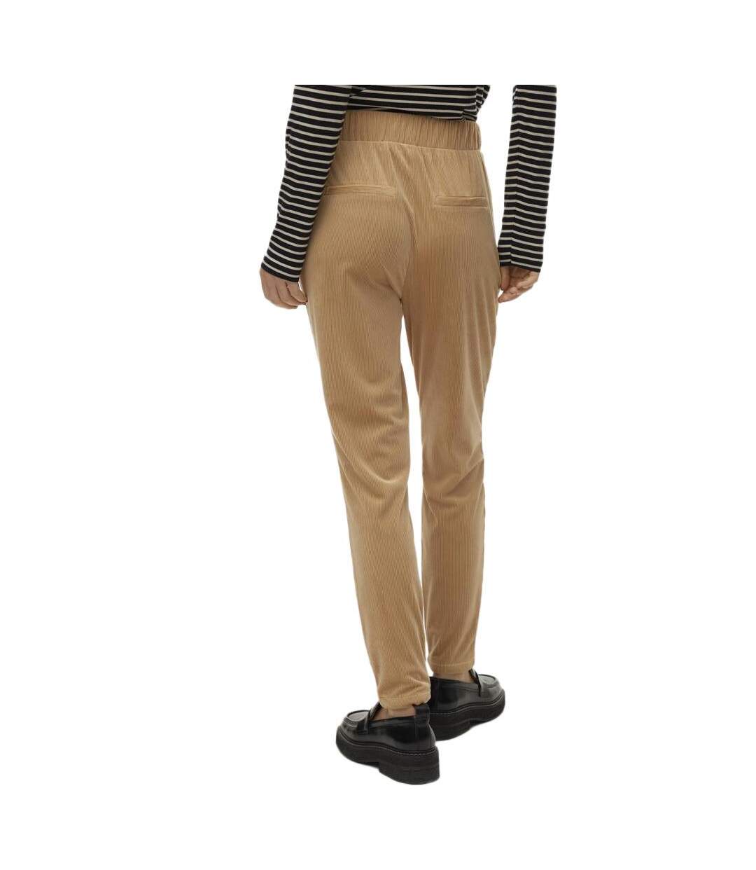 Pantalon fluide velours camel femme vero moda lea-2