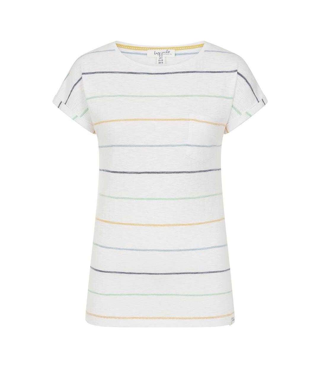 Womens/ladies Striped Textured T-shirt Green Lazy Jacks-1