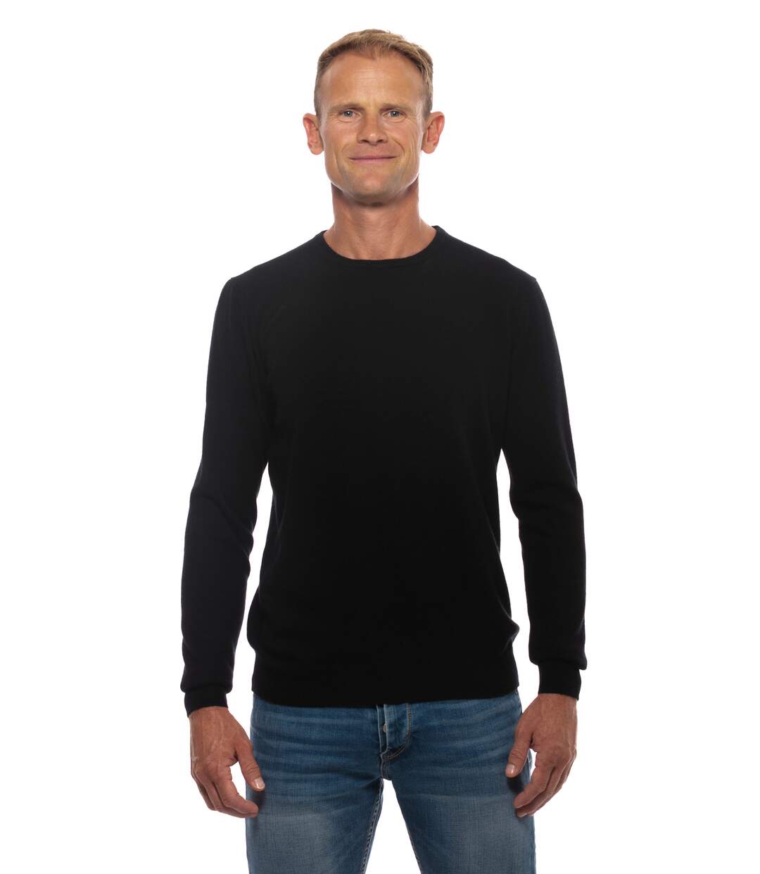 Pull cachemire homme col rond noir-2