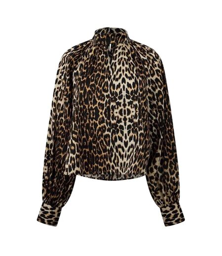 Blouse Manches Bouffantes Motif/style Imprimé Léopard Femme Noir Beige Biba