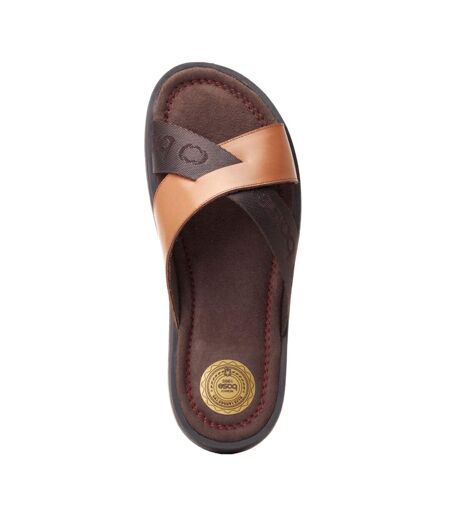 Mens webb leather sliders burnt tan Base London
