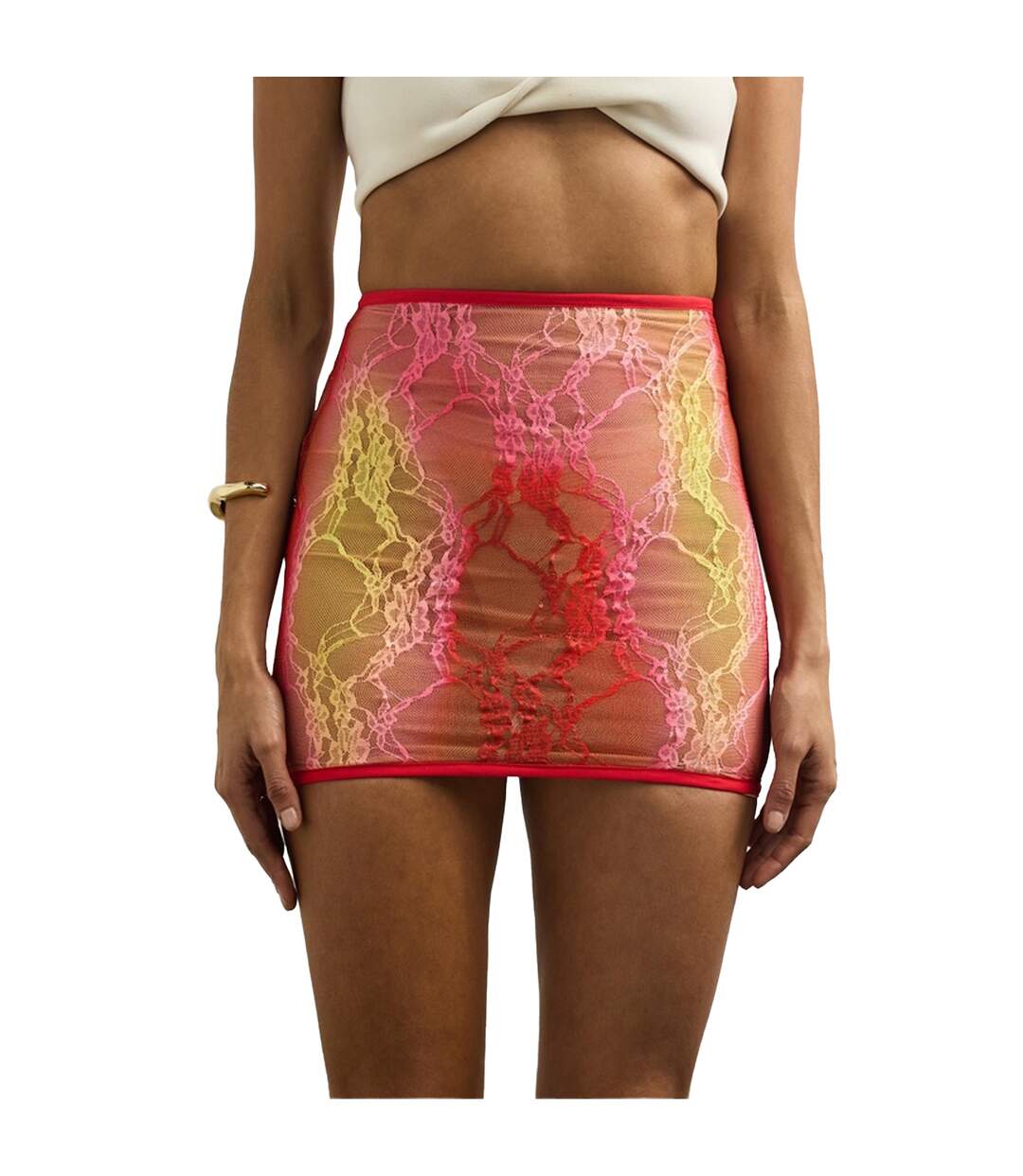 Womens/ladies Floral Pattern Lace Pencil Skirt Red Pink Sinead Gorey-4