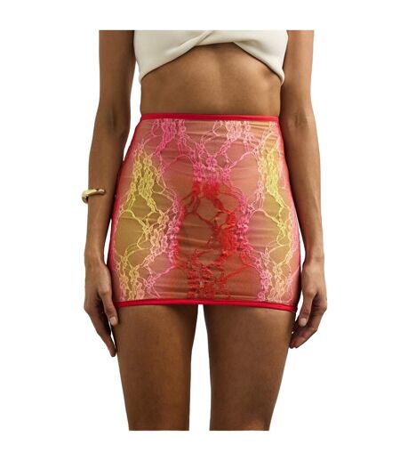 Womens/ladies Floral Pattern Lace Pencil Skirt Red Pink Sinead Gorey