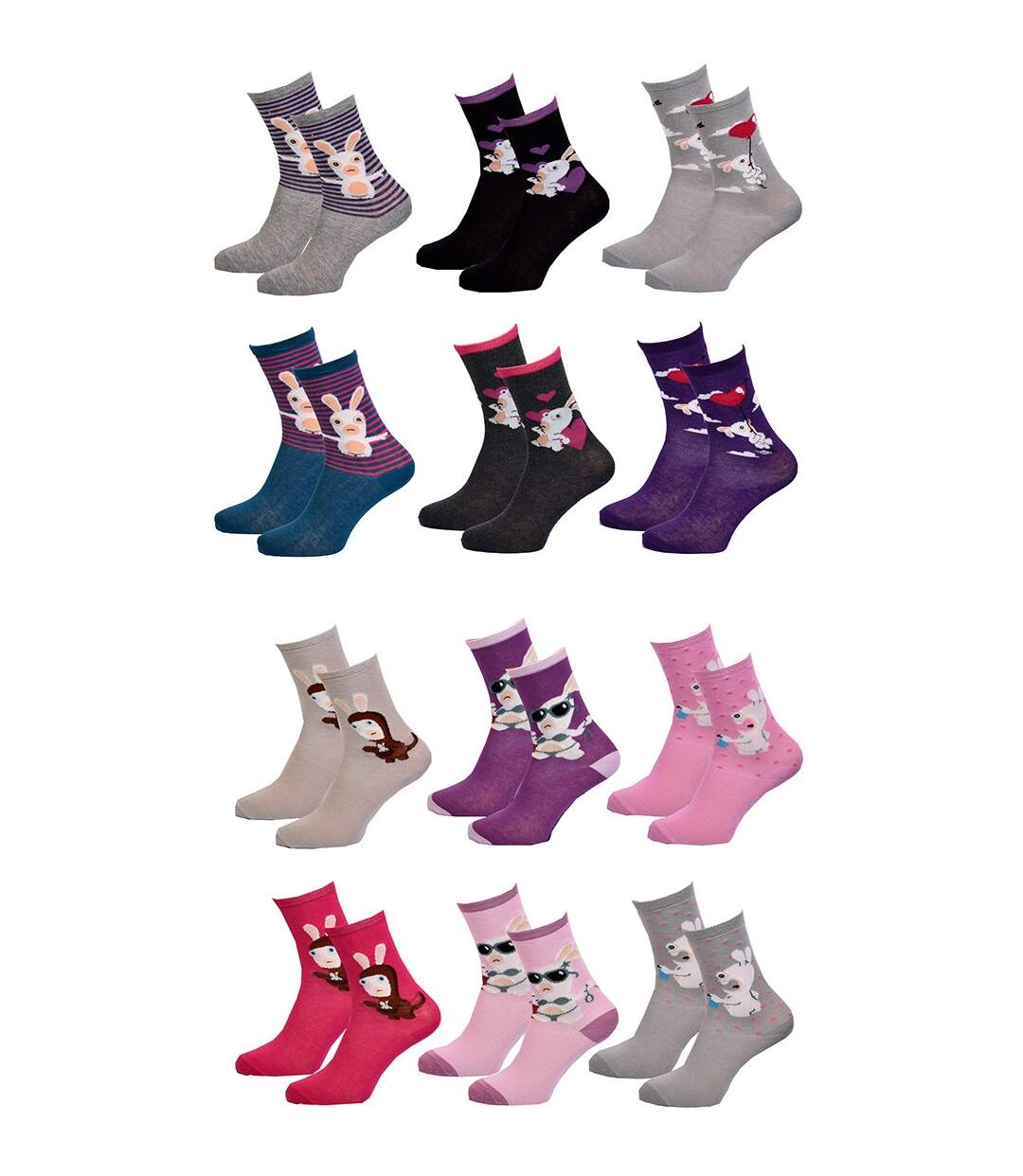 Chaussettes femme LICENCE Fantaisie-Assortiment modèles photos selon arrivages- Pack de 9 paires Surprise Lapins Crétins-1