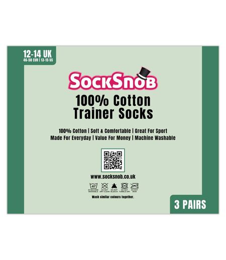3 Pack Mens 100% Cotton Trainer Socks