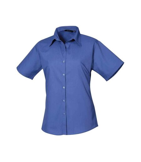 Womens/ladies Poplin Short-sleeved Blouse Royal Blue Premier