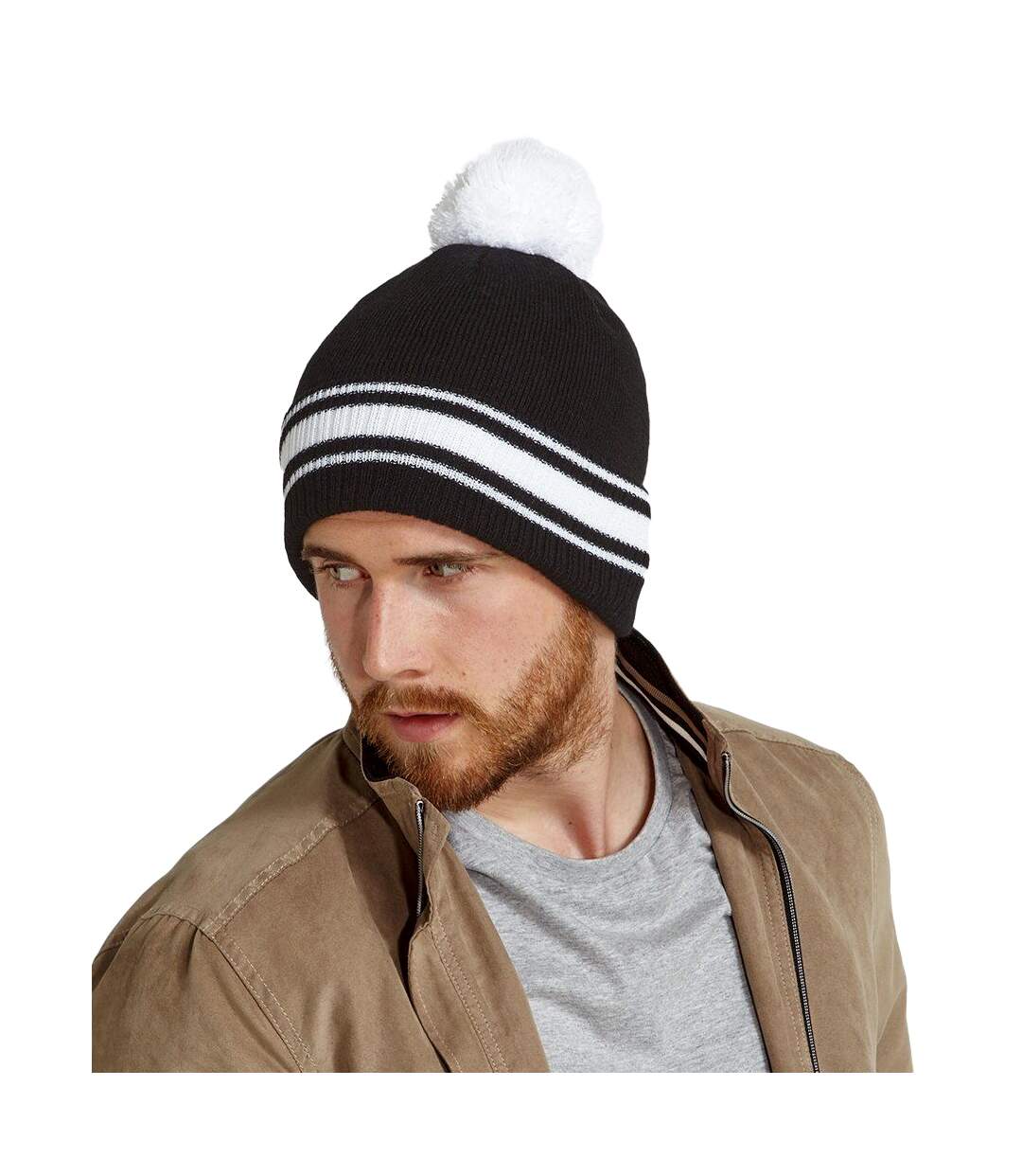 Beechfield Mens Stadium Beanie (Black/White) - UTRW6016