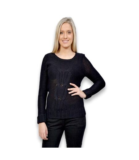 Pull femme col rond noir - Manches longues Col rond