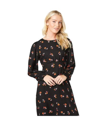 Womens/ladies floral shirred cuff midi dress black Dorothy Perkins