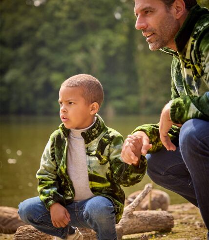 Jungen-Fleecejacke mit All-Over-Print in Khaki