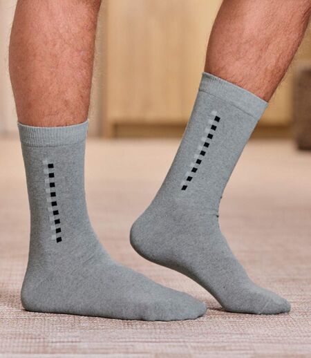 Pack of 6 Pairs of Men's Patterned Socks - Black Grey Blue