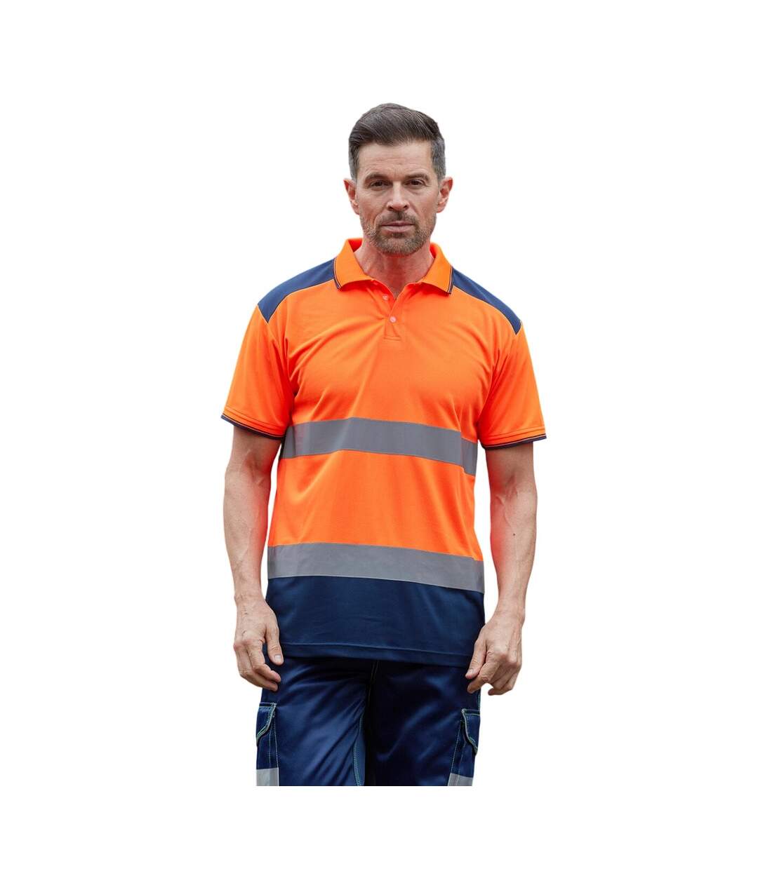 Polo homme orange fluo / bleu marine Yoko-2