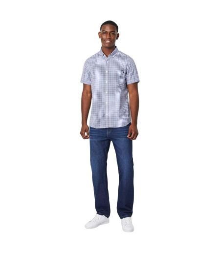 Mens gingham check short-sleeved shirt navy Maine