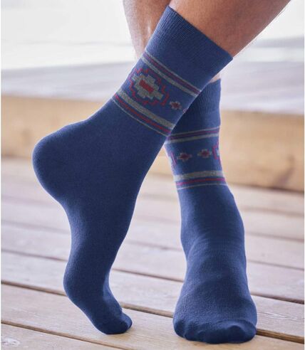 Pack of 4 Pairs of Men's Patterned Socks - Navy Black Grey