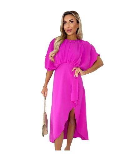 Womens/ladies Polyester Batwing Sleeve Midi Dress Hot Pink AX Paris