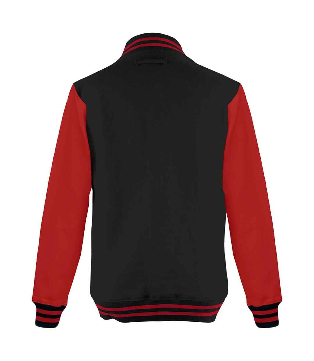 Unisex adult varsity jacket jet black/fire red Awdis-2