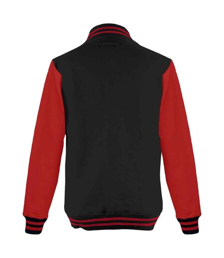 Unisex adult varsity jacket jet black/fire red Awdis