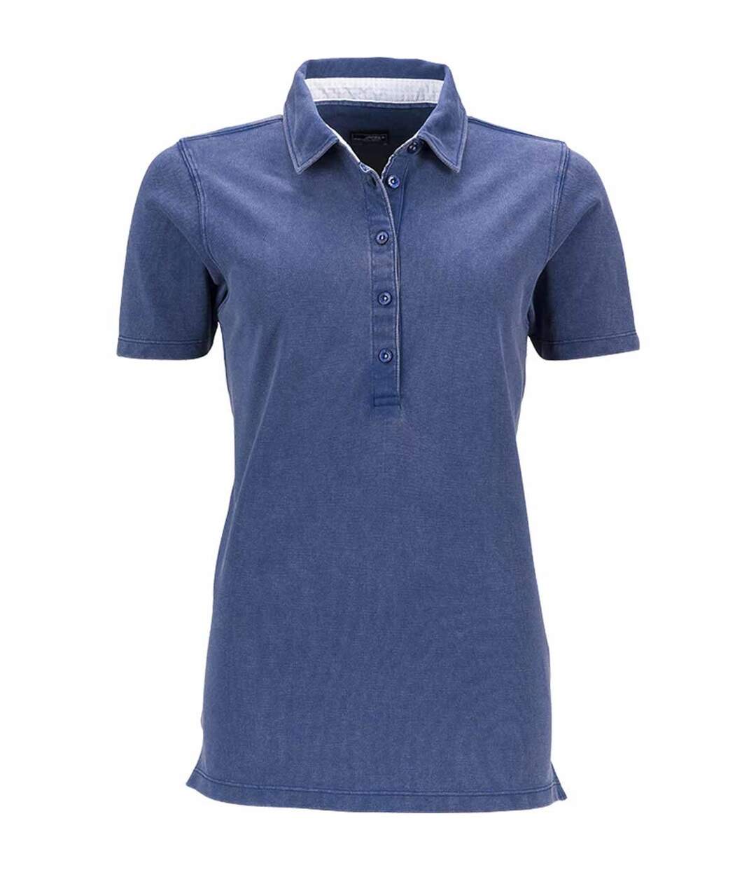 Polo femme manches courtes col imprimé - JN711 - bleu marine-1