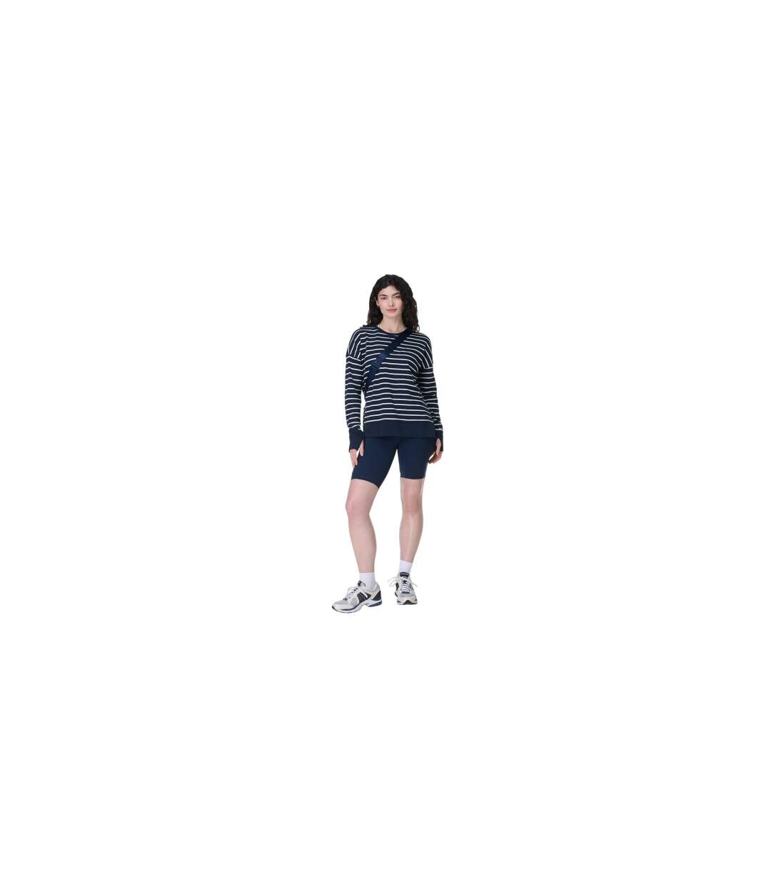 Womens/ladies After Class Striped Longline Sweatshirt Navy Blue Sweaty Betty-1