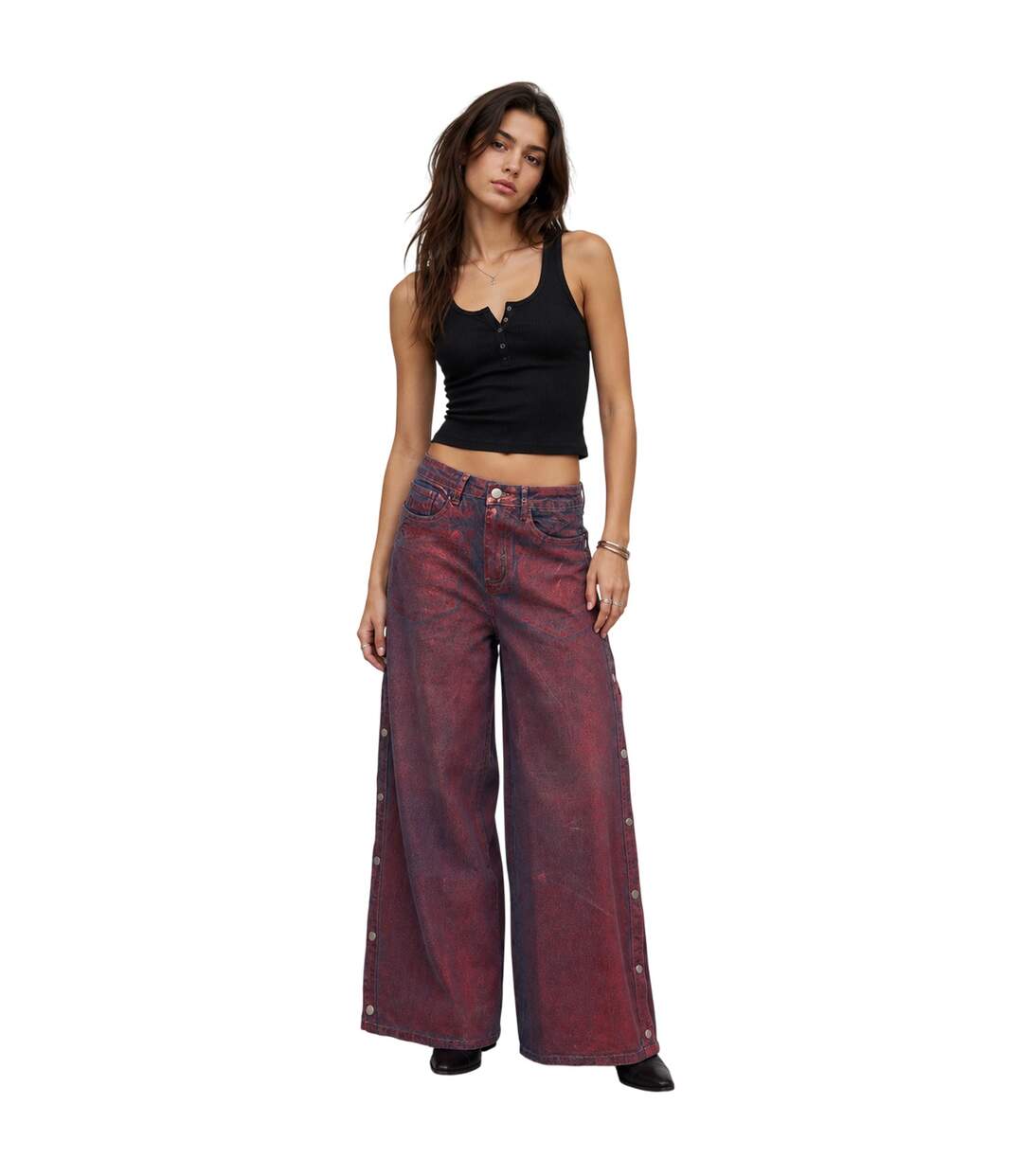 Womens/ladies Foil Wren Wide Leg Trousers Red AmyLynn-4