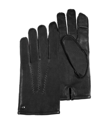 Isotoner Gants homme tactiles, en cuir de chèvre, doublé imitation micro-fourrure