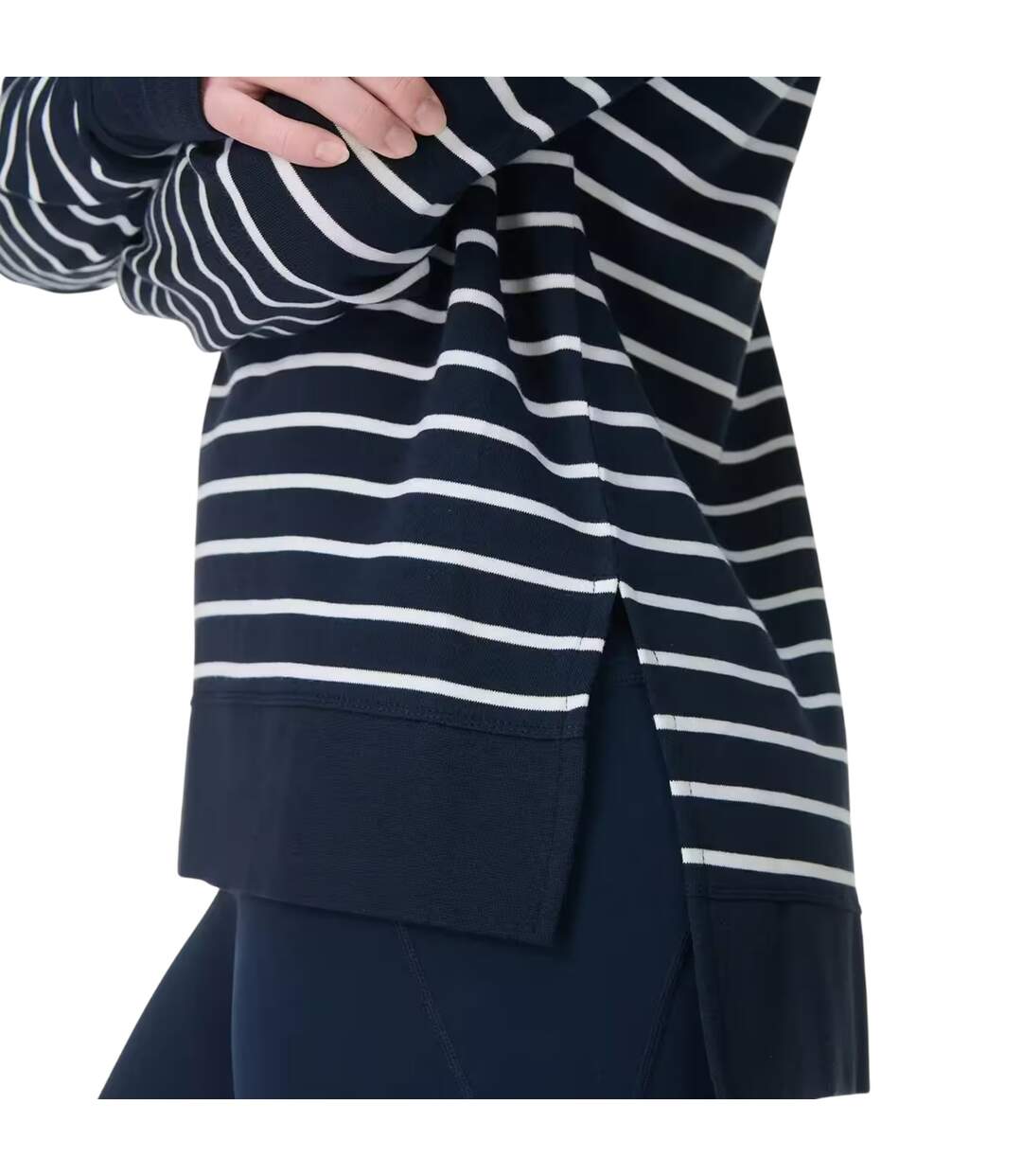 Womens/ladies After Class Striped Longline Sweatshirt Navy Blue Sweaty Betty-4