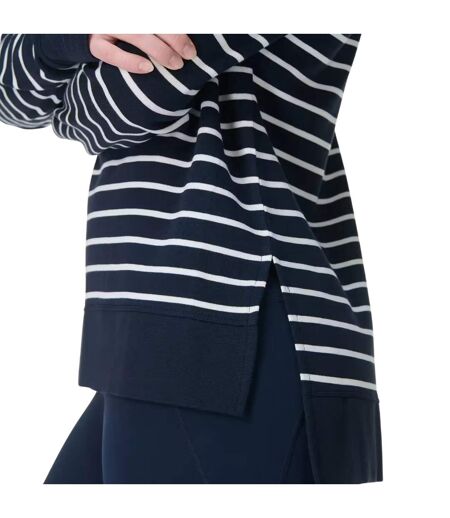 Womens/ladies After Class Striped Longline Sweatshirt Navy Blue Sweaty Betty