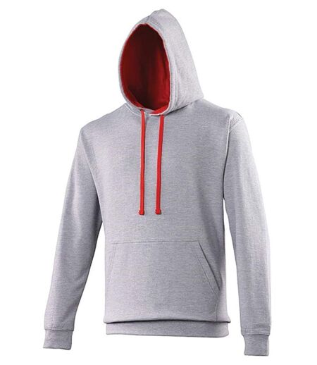 Sweat à capuche contrastée unisexe - JH003 - gris clair et rouge