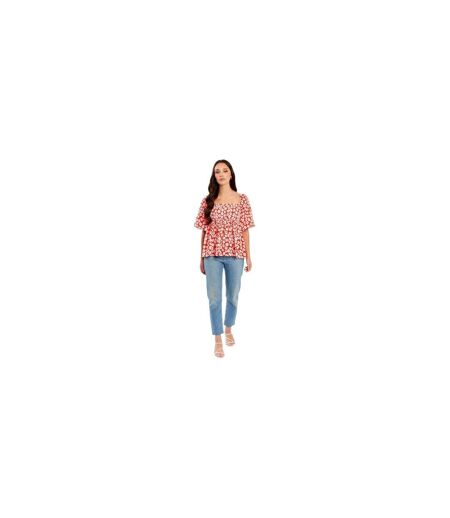 Blouse Manches Bouffantes Femme Rouge Blanc Be You