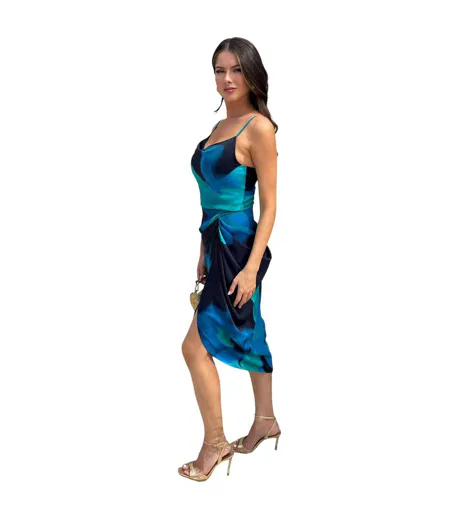 Robe Mi-longue Motif/style Floral Abstrait Femme Bleu Marine AX Paris