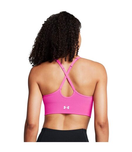 Womens/ladies Seamless Spaghetti Strap Sports Bra Pink White Under Armour