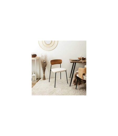 Lot de 4 Chaises effet bouclette Loki en contreplaqué et polyester - Beige et Blanc
