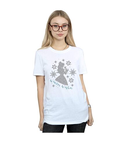 Disney Princess Womens/Ladies Belle Winter Silhouette Cotton Boyfriend T-Shirt (White)