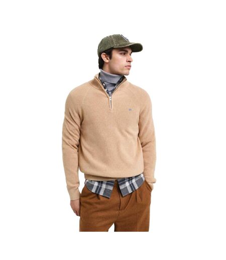 Mens Wool Blend Half Zip Fleece Top Khaki Gant