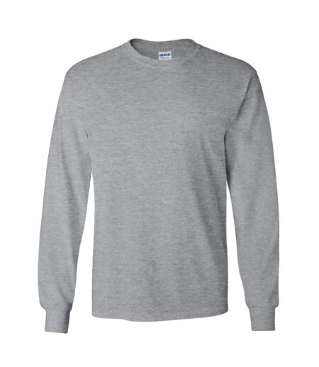 Gildan Mens Plain Crew Neck Ultra Cotton Long Sleeve T-Shirt (Sport Grey)