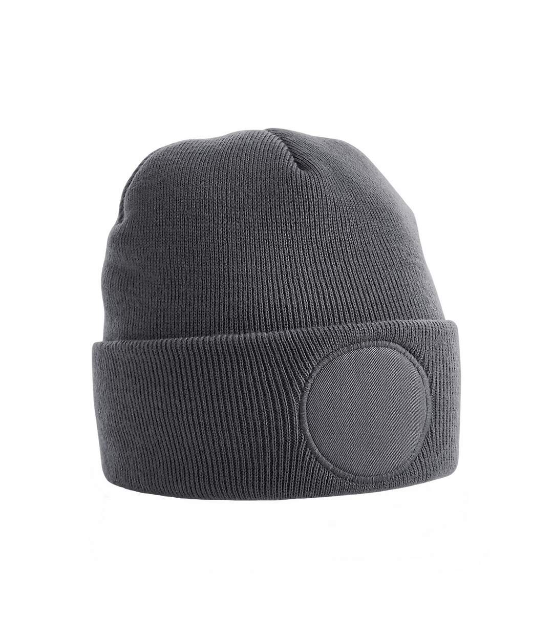 Unisex Circular Patch Cuffed Beanie Graphite Grey Beechfield-1