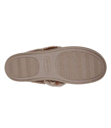 Womens/ladies Cosy Campf Leather Slippers Taupe Skechers