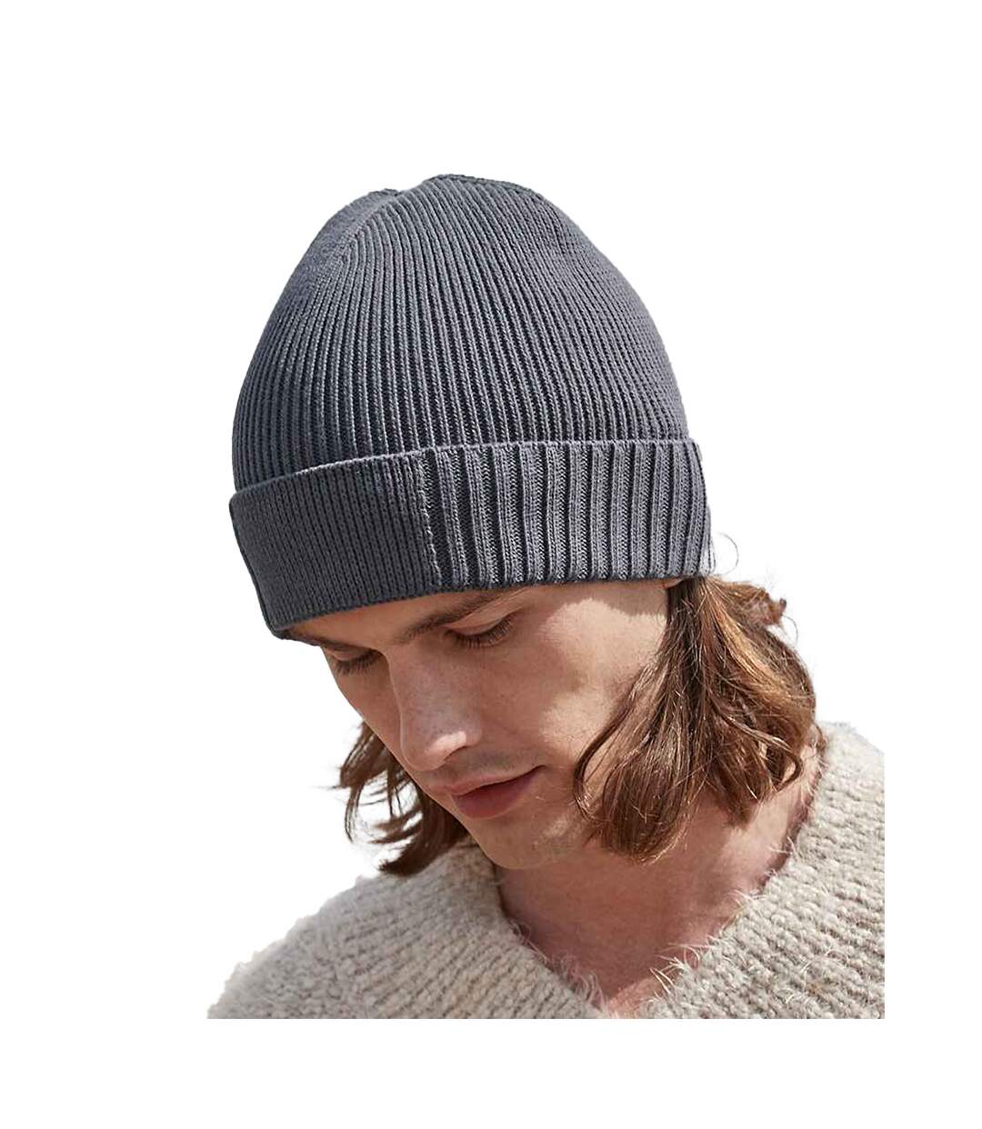Unisex Adult Organic Cotton Engineered Patch Beanie Graphite Grey Beechfield-2