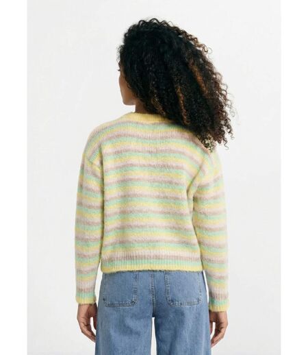 Pull duveteux col rond, rayures pastel