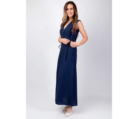 Robe longue élégante unie bleu marine PAULINE Coton Du Monde