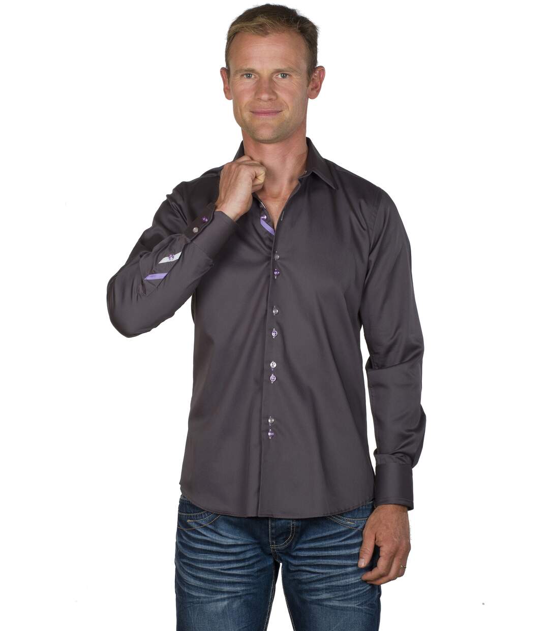 Chemise Coton Easy Iron Grise Andy-1