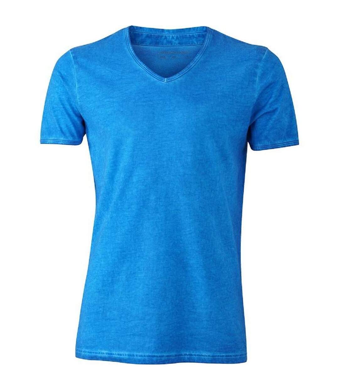 T-shirt style bohémien col V homme JN976 - bleu atlantique-1