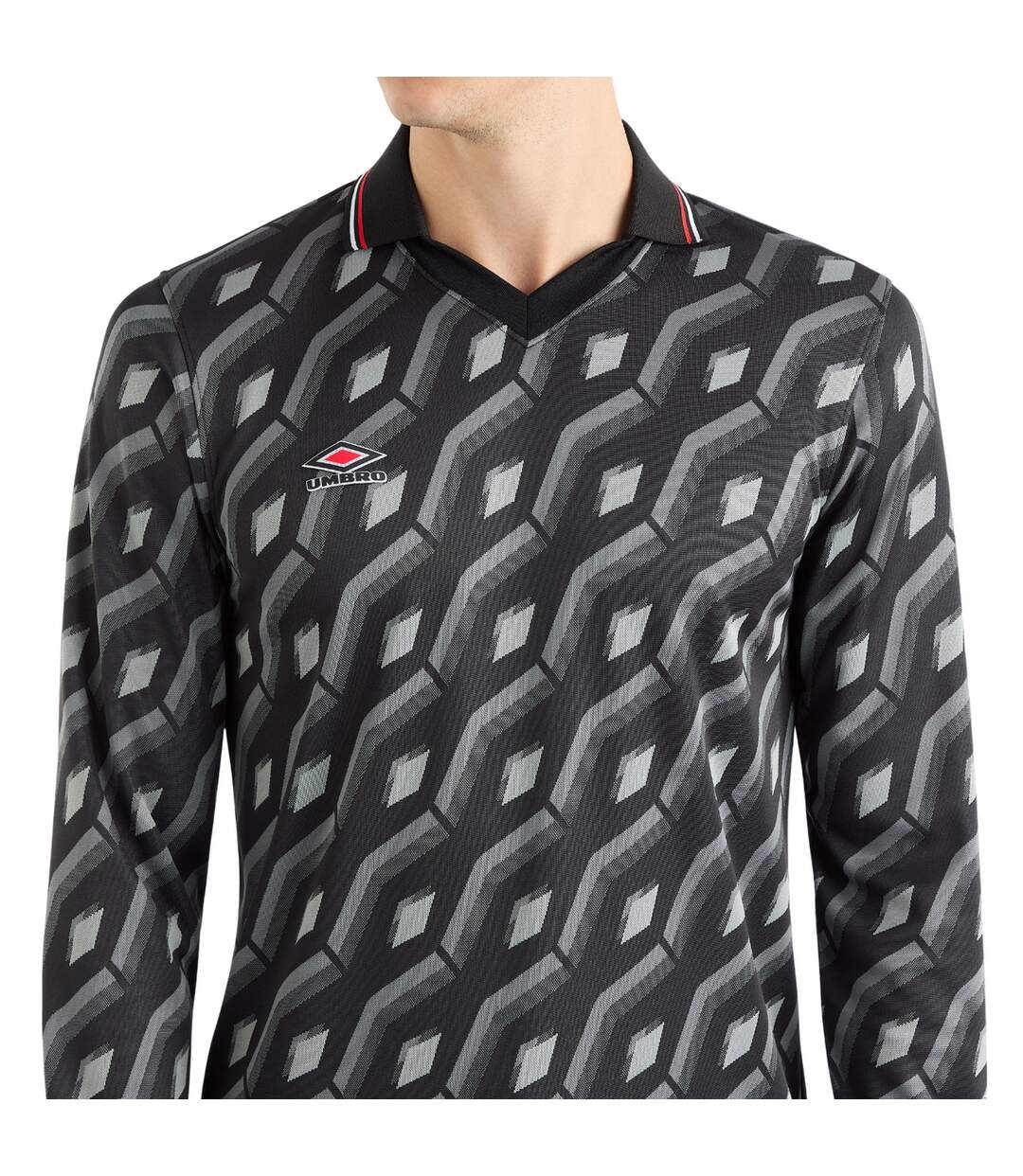 Mens Jacquard Long-sleeved Jersey Black Grey Umbro-3