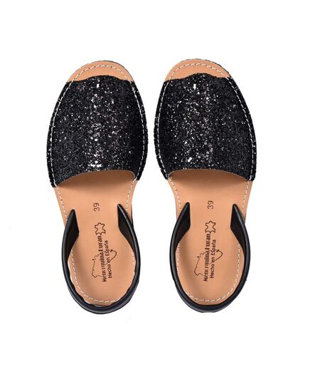 Sandale Nu Pieds Femme PREMIUM CUIR- Chaussure d'été Qualité et Confort - 550 GLITTER NOIR