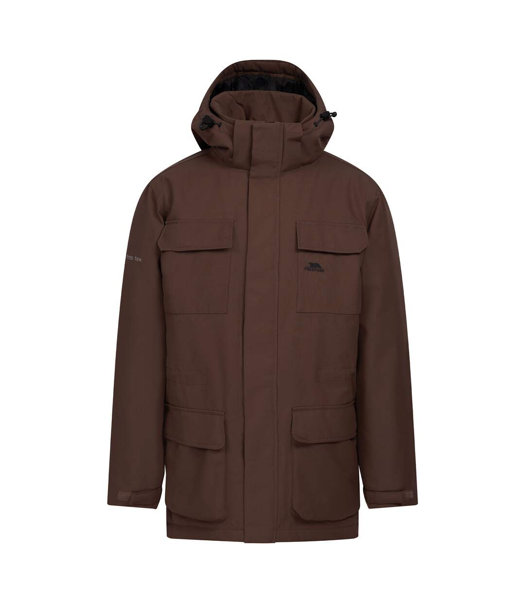 Veste Imperméable Unie À Capuche Ajustable Et Amovible Skerry Homme Marron Foncé Trespass-1