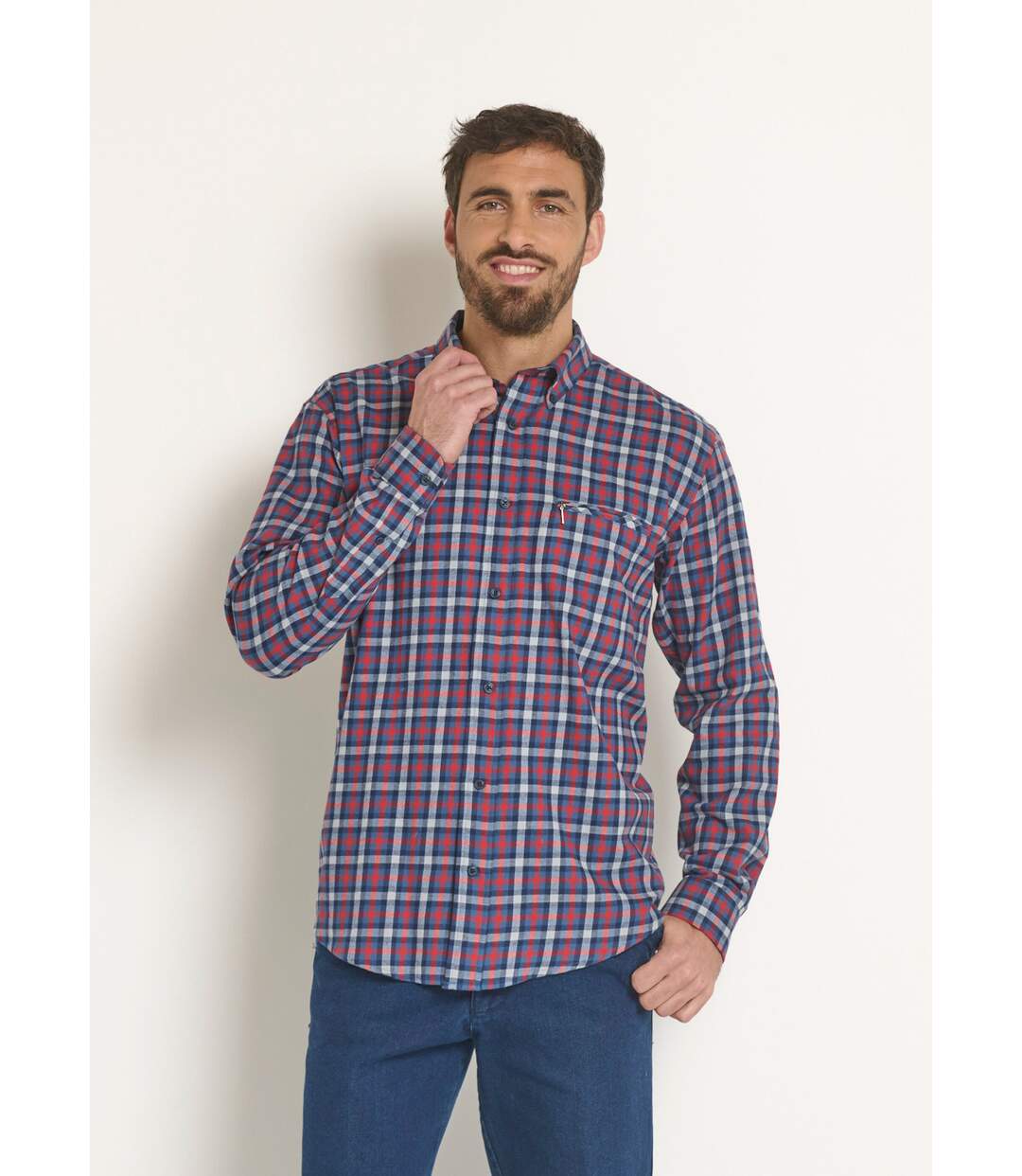 Chemise flanelle détails contrastants, foncé-1