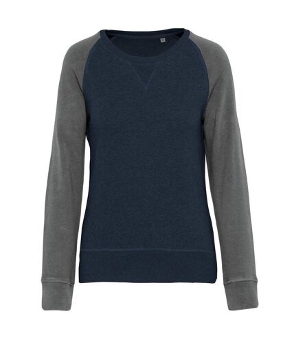 Sweat shirt coton bio - Femme - K492 - bleu marine et gris