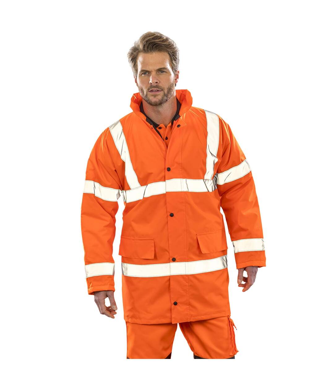 Unisex adult motorway hi-vis coat fluorescent orange Result Core-3