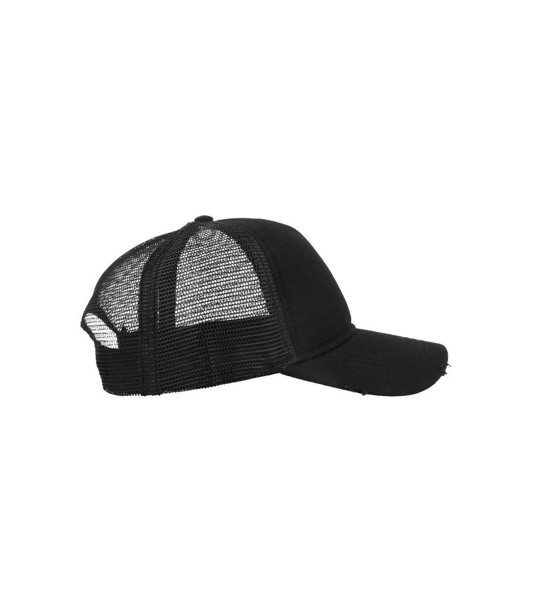 Atlantis Rapper Destroyed 5 Panel Weathered Trucker Cap (Black/Black) - UTAB204-4
